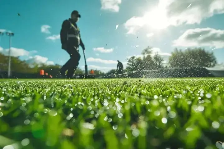 Groundskeeper tending to grass