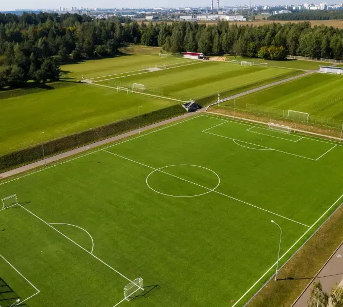 Football fields form overhead s-curve